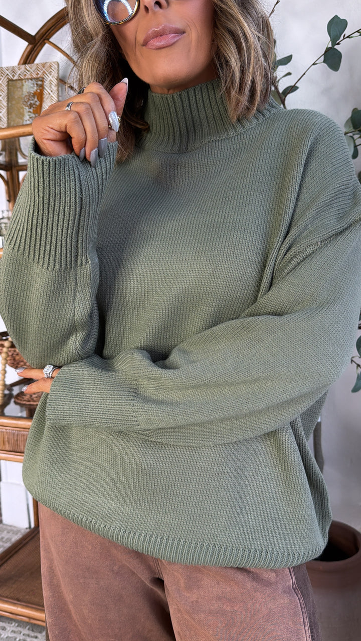 Soft Ember Mock Neck Sweater, Olive