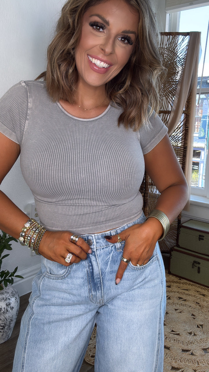 Ribbed Crop Baby Tee, Smoky Olive