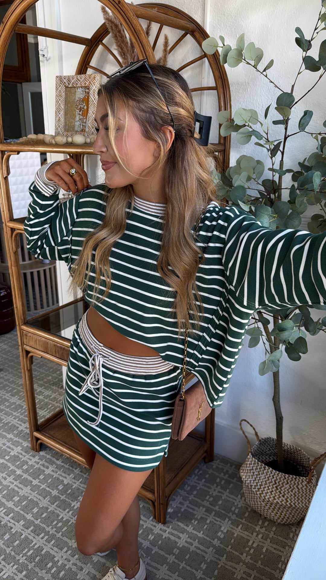 The Stripe Edit Two Piece Set, Juniper Green
