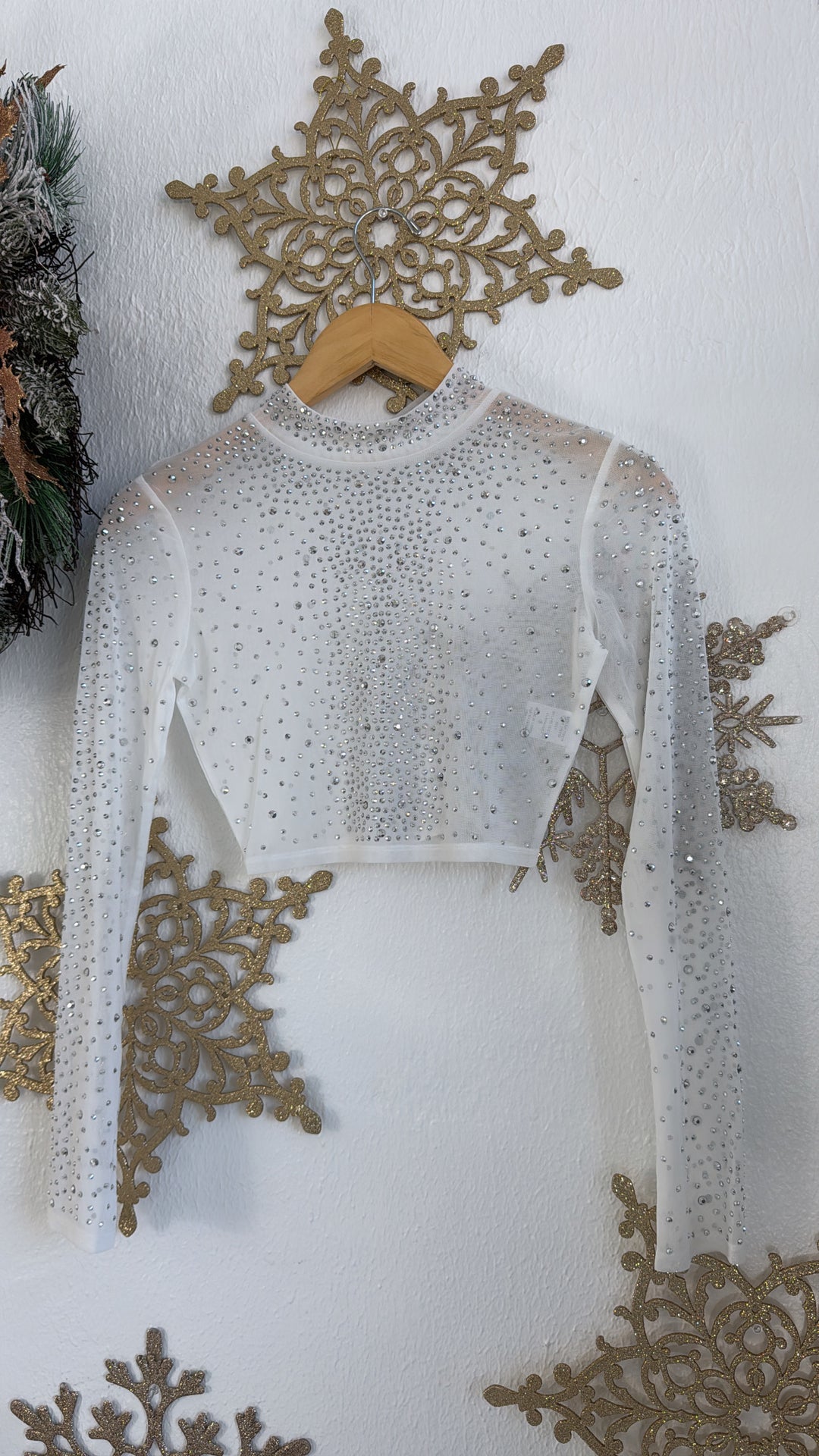 Rhinestone Crop Top, White