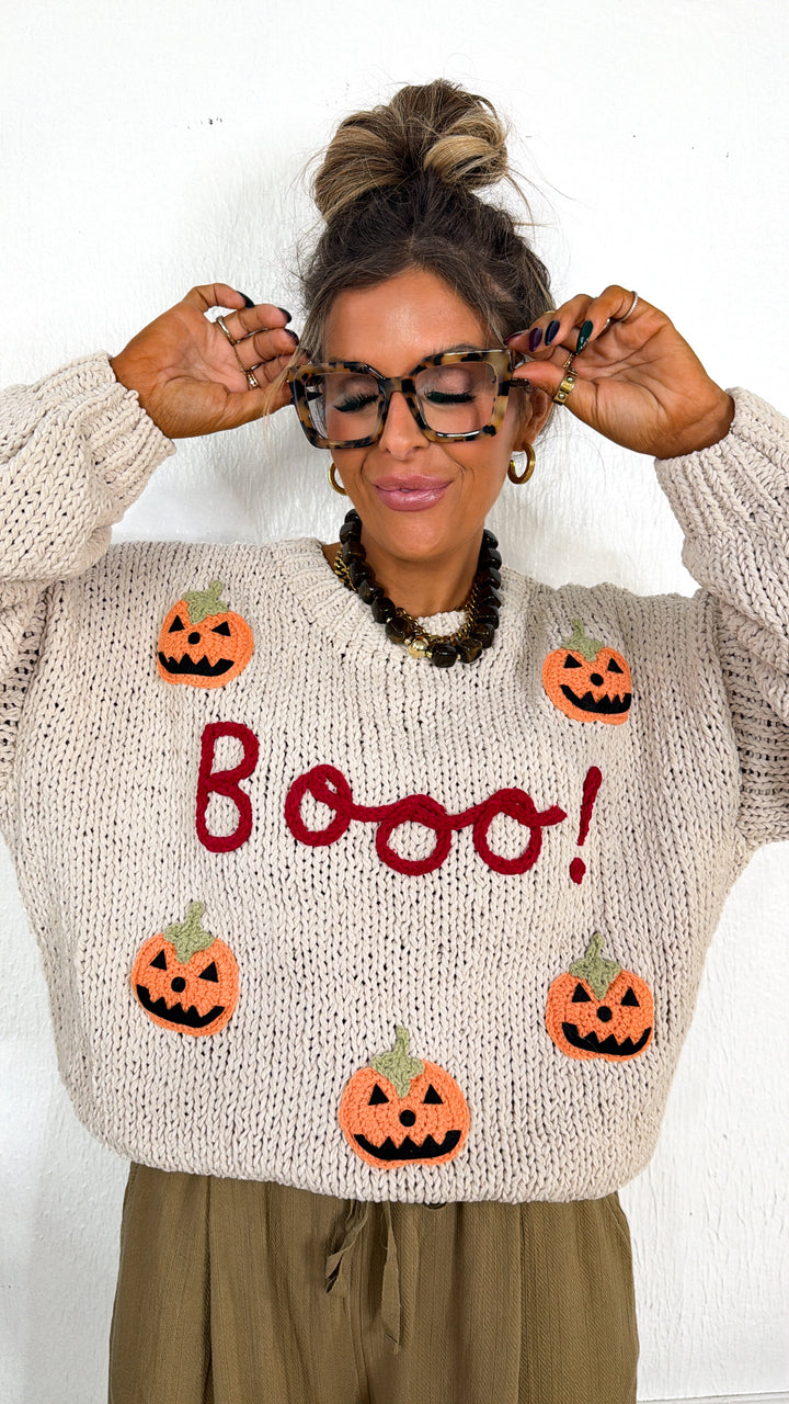 "BOO" Pumpkin Sweater, Cream