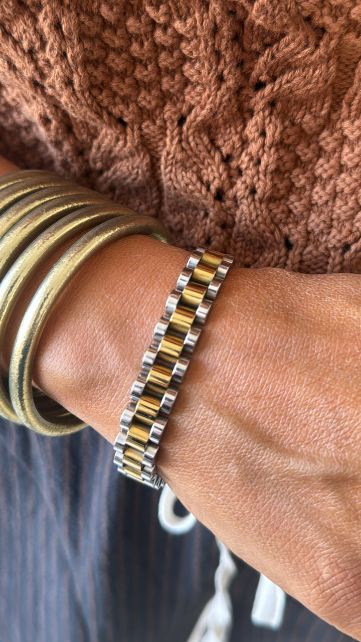 Thin Watch Band Bracelet, Two Toned