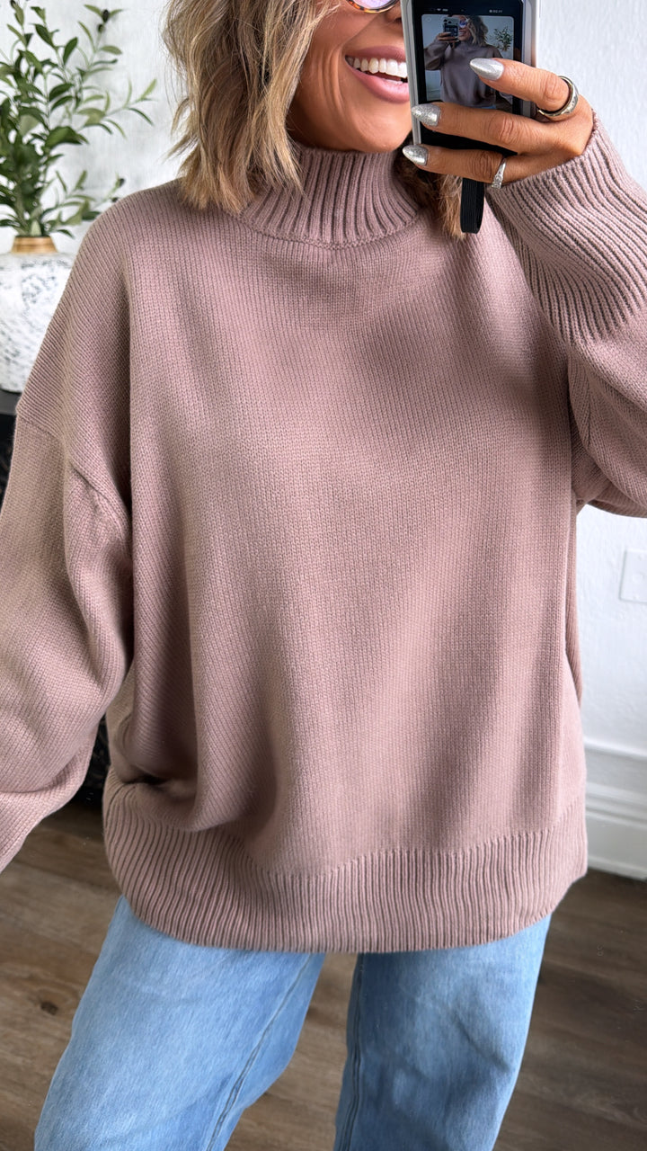 Soft Ember Mock Neck Sweater, Mocha