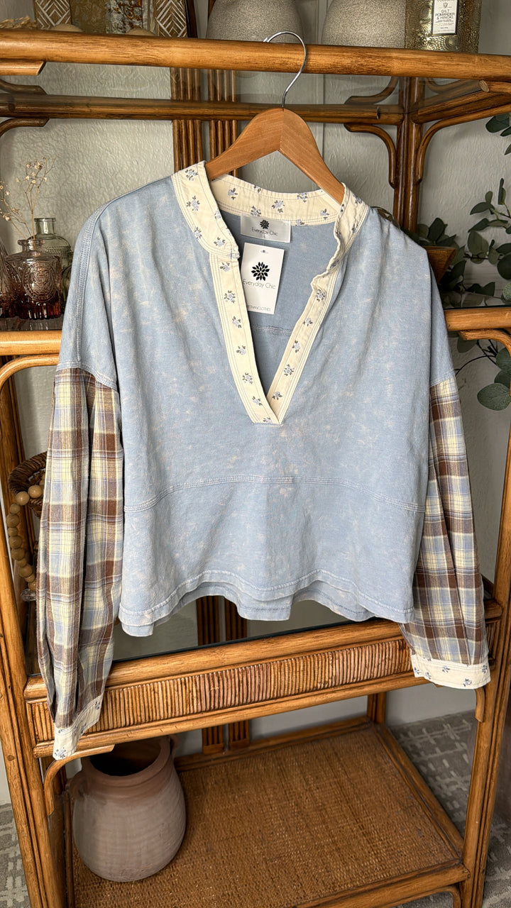 Falling Leaves Mineral Washed Top, Denim