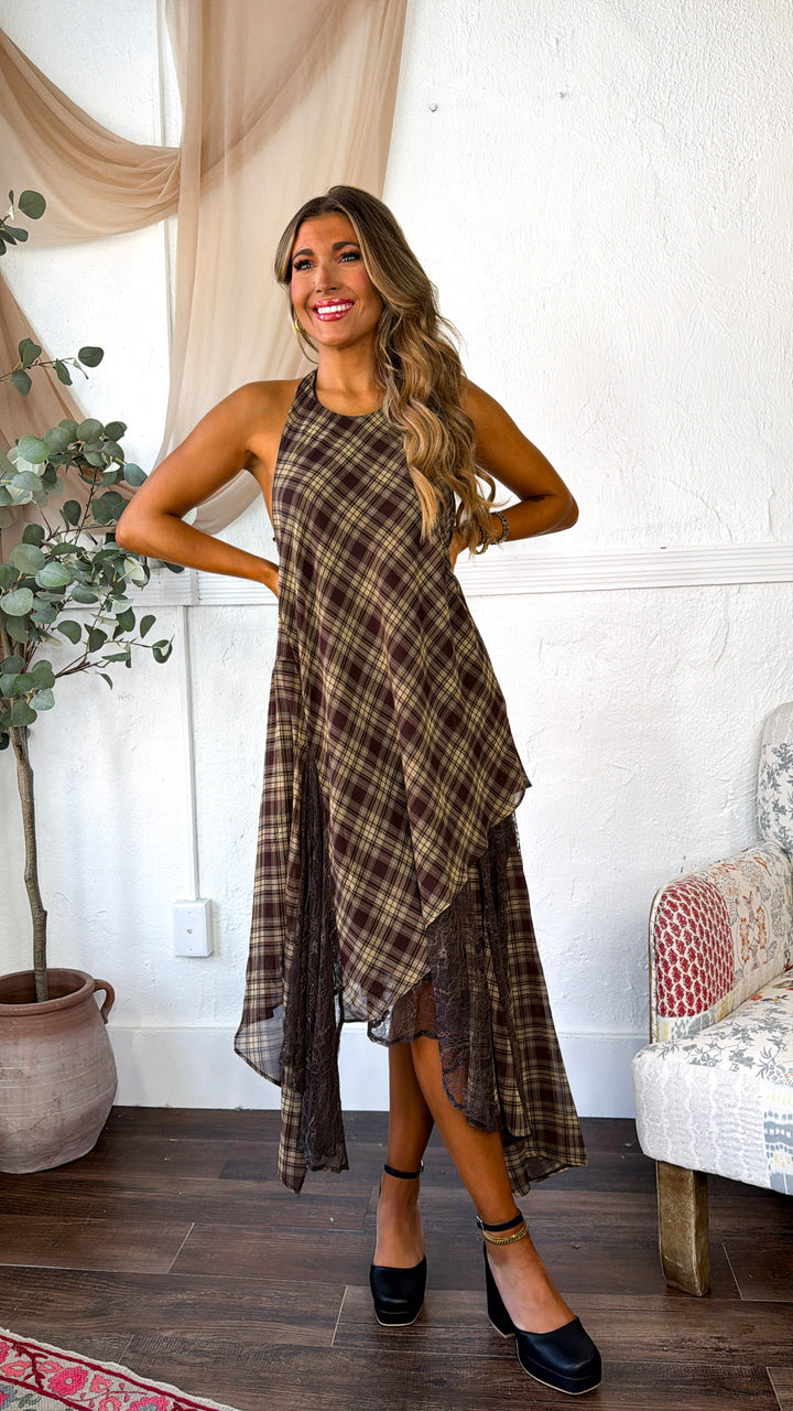 Halter Patch Midi Dress, Brown