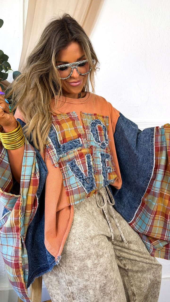 Love Patch Top, Coral/Denim