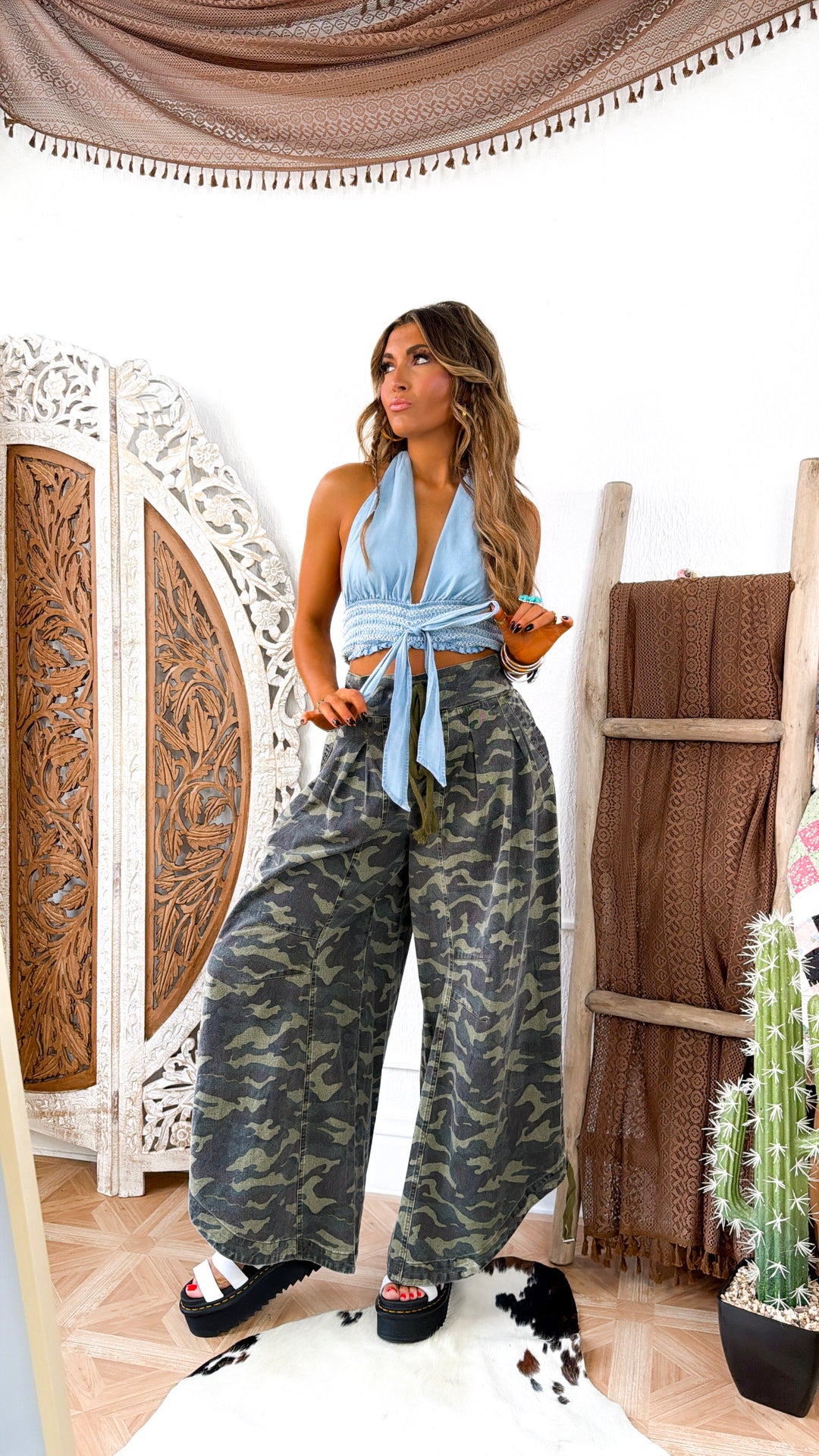 Sunburn Denim Halter Top, Chambray