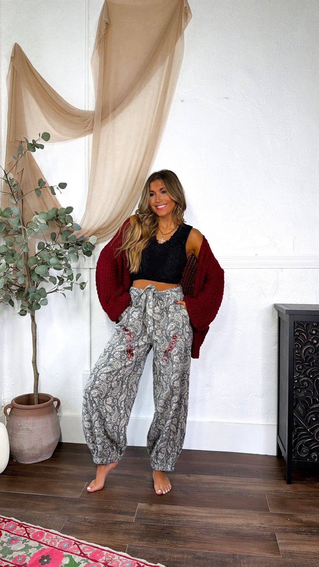Wild Paisley Jogger Pant, Black Multi