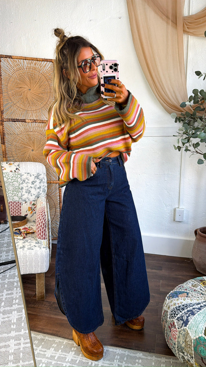 Harlen Multi Stripe Sweater, Olive