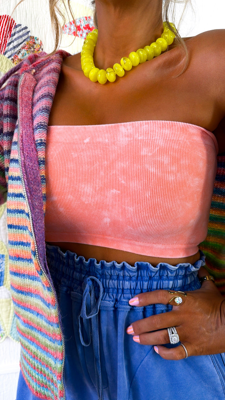 Washed Seamless Tube Bralette, Coral