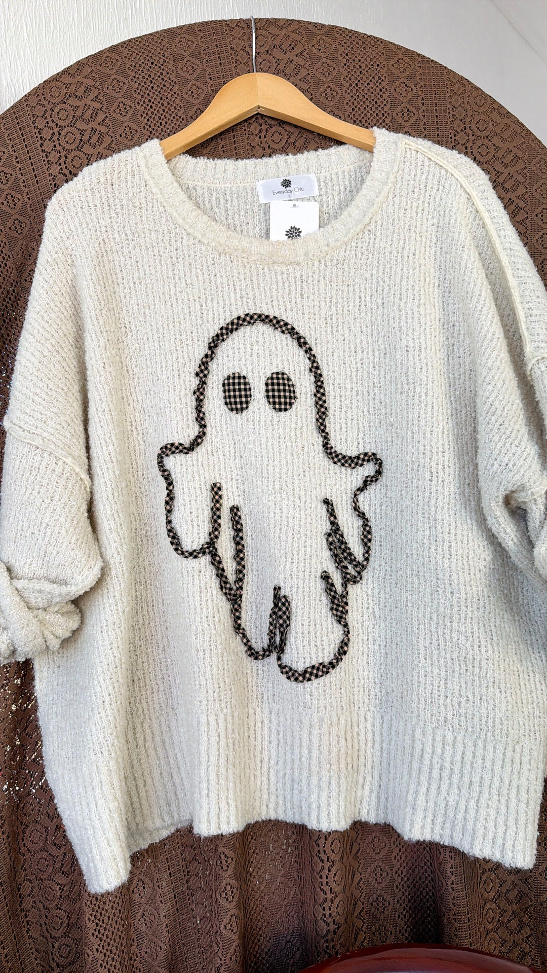 Ghostly Gingham Sweater, Ivory