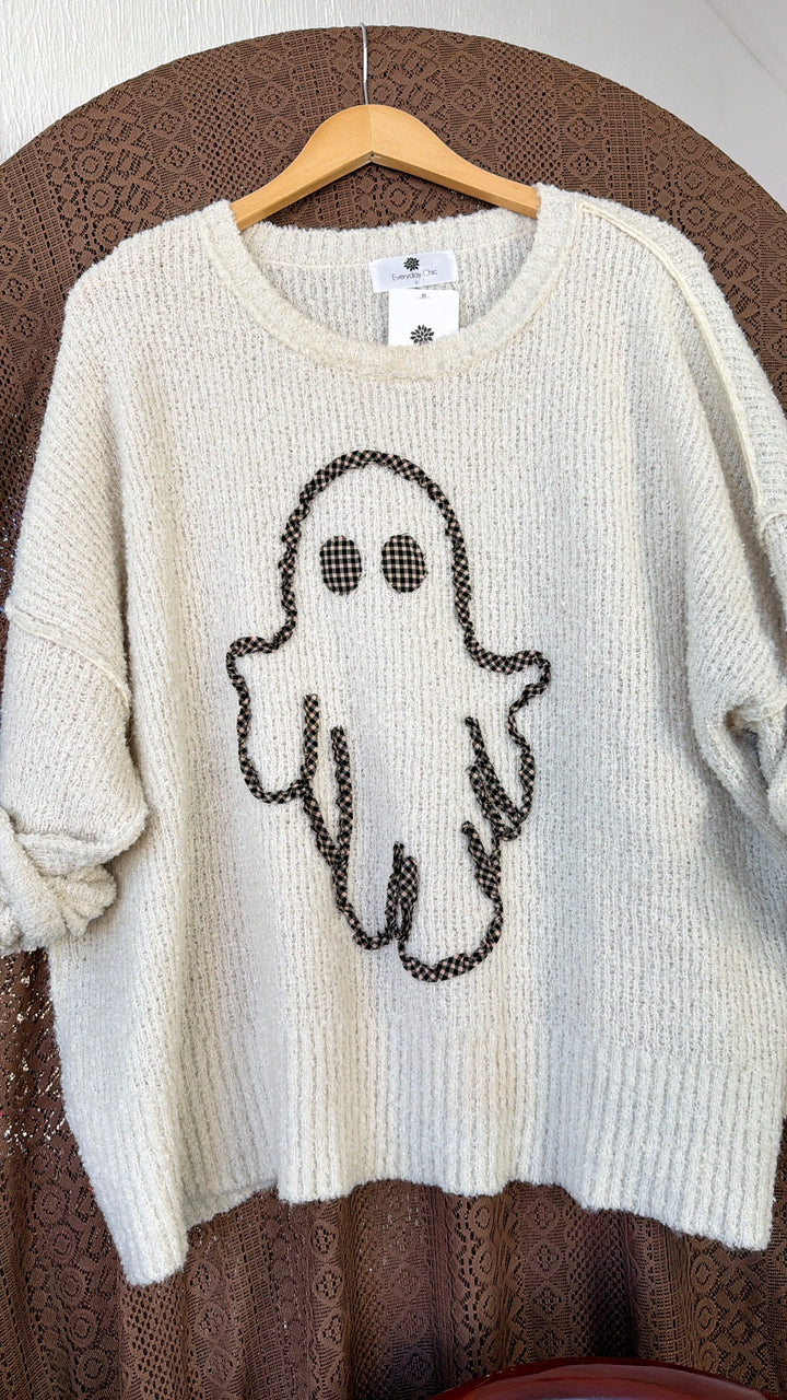 Ghostly Gingham Sweater, Ivory