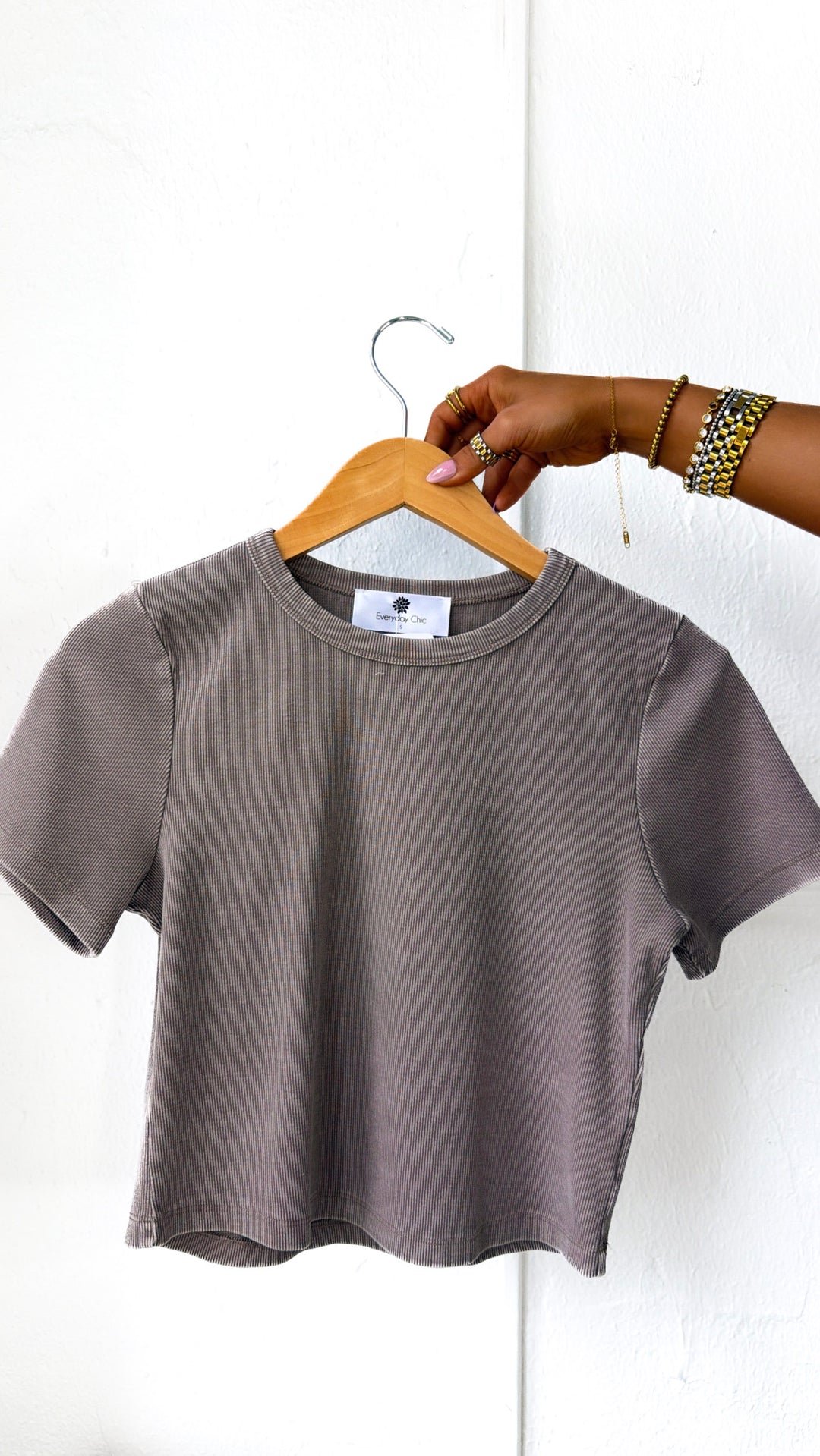 Simply Ribbed Cropped Tee, Mocha