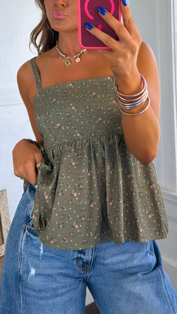 Whispering Rose Tank, Lt. Olive