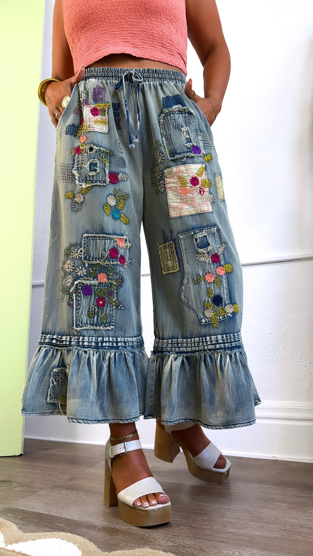 Cottage Patch Wide Leg Pant, Denim