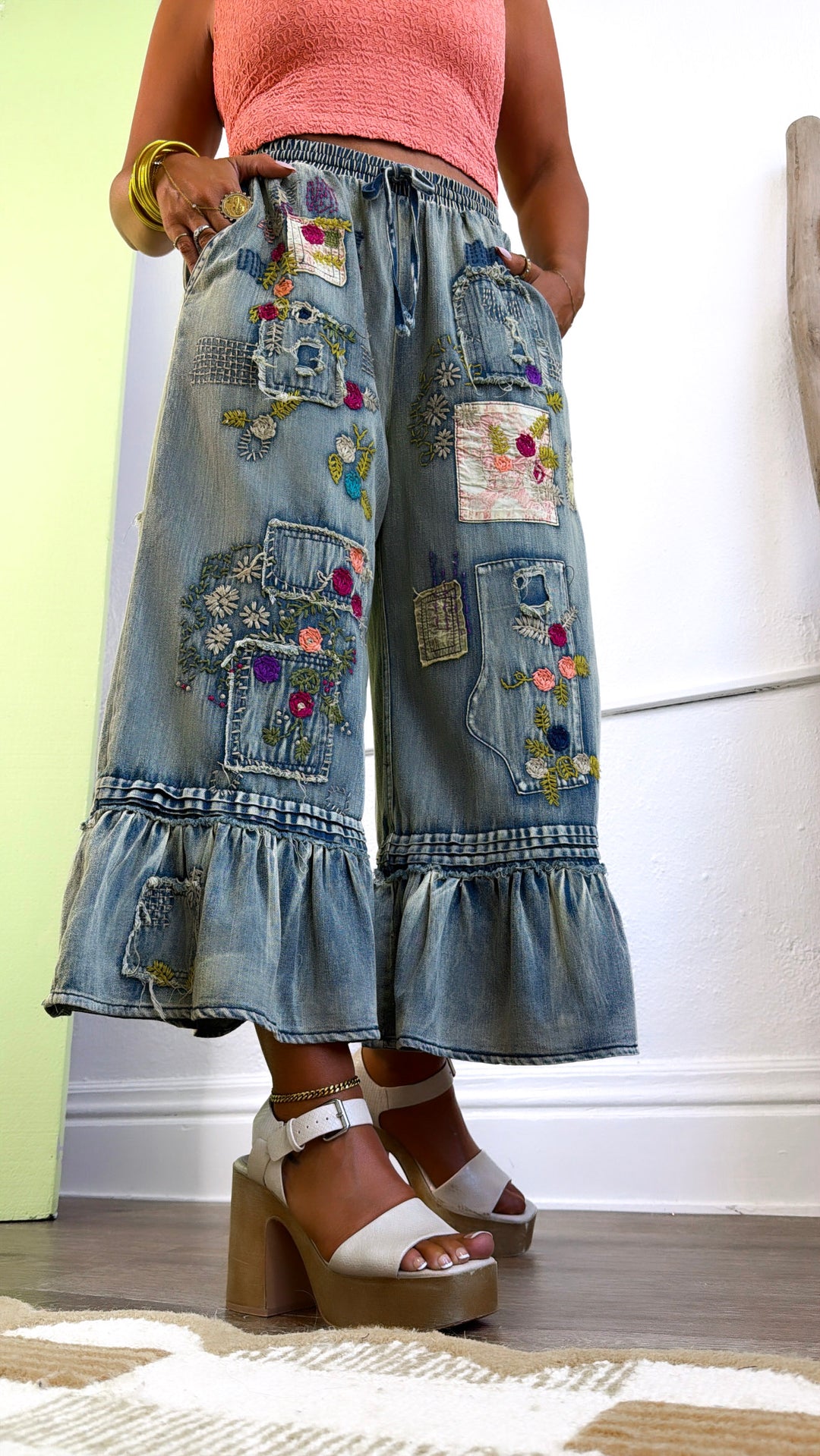 Cottage Patch Wide Leg Pant, Denim