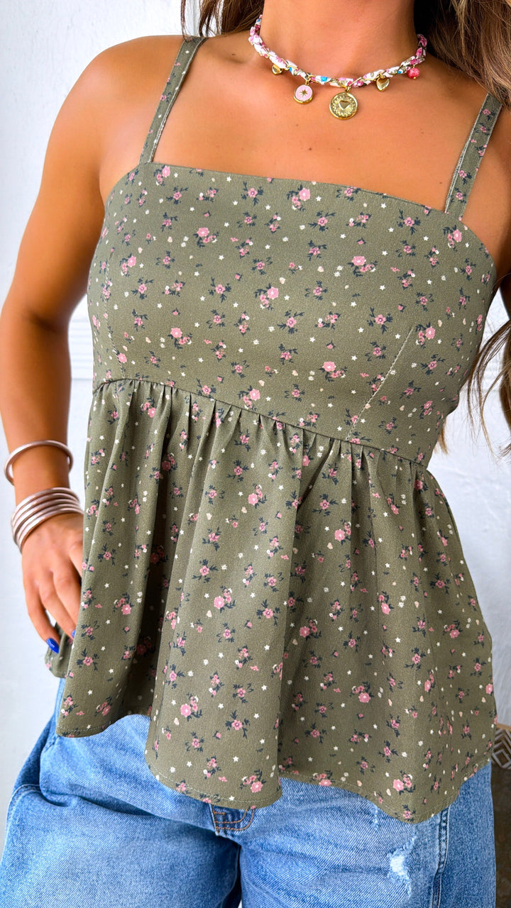 Whispering Rose Tank, Lt. Olive