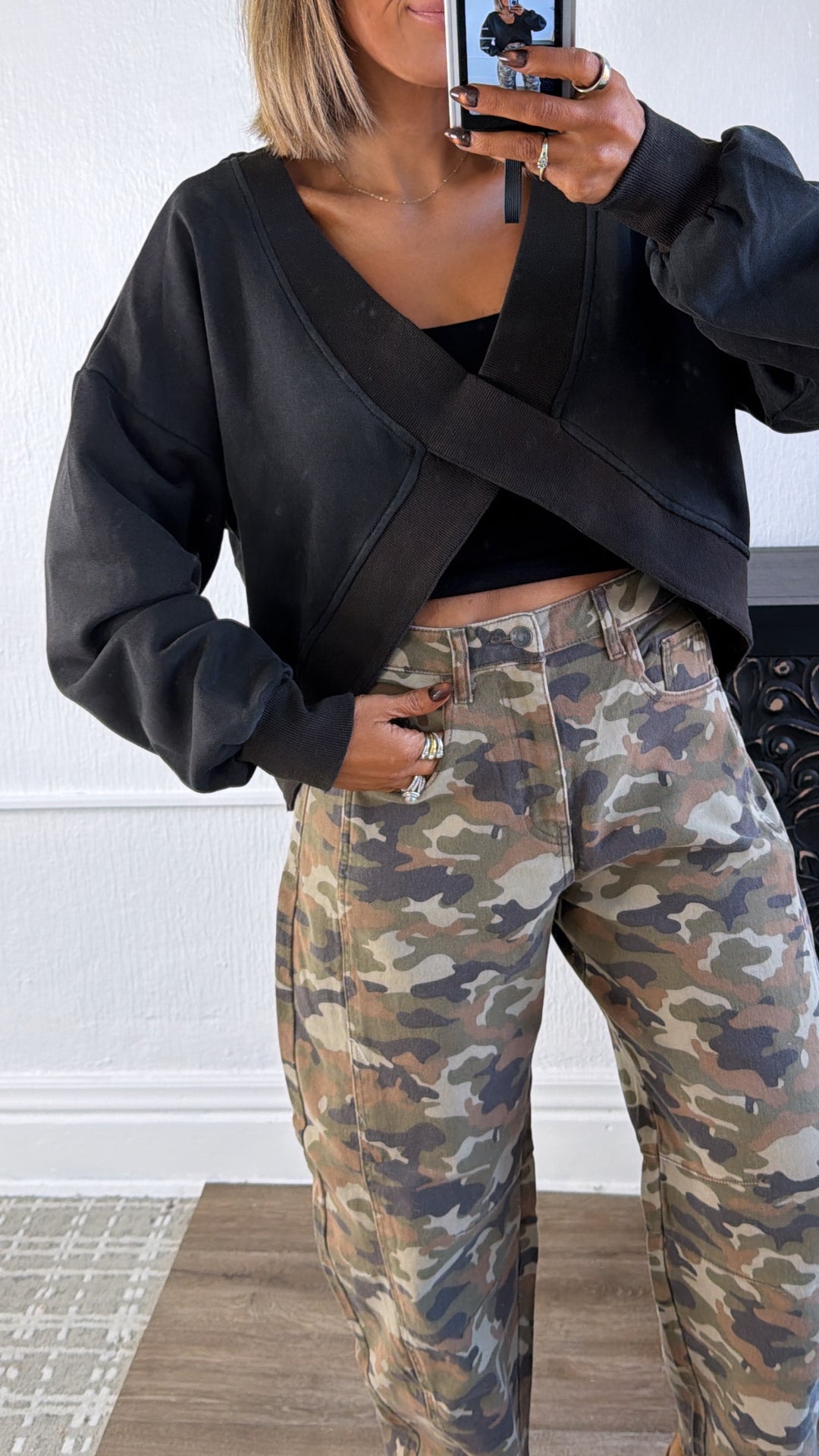 Criss Cross Reversible Sweatshirt, Washed Black