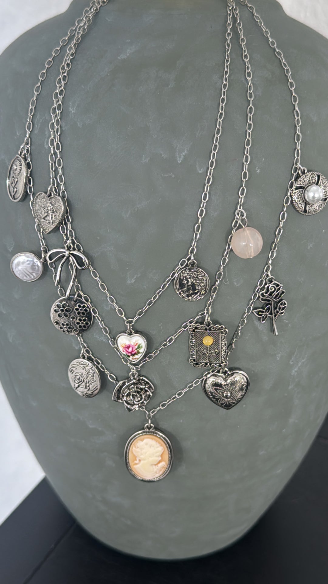 Rose Crest Multi Layered Necklace, Silver