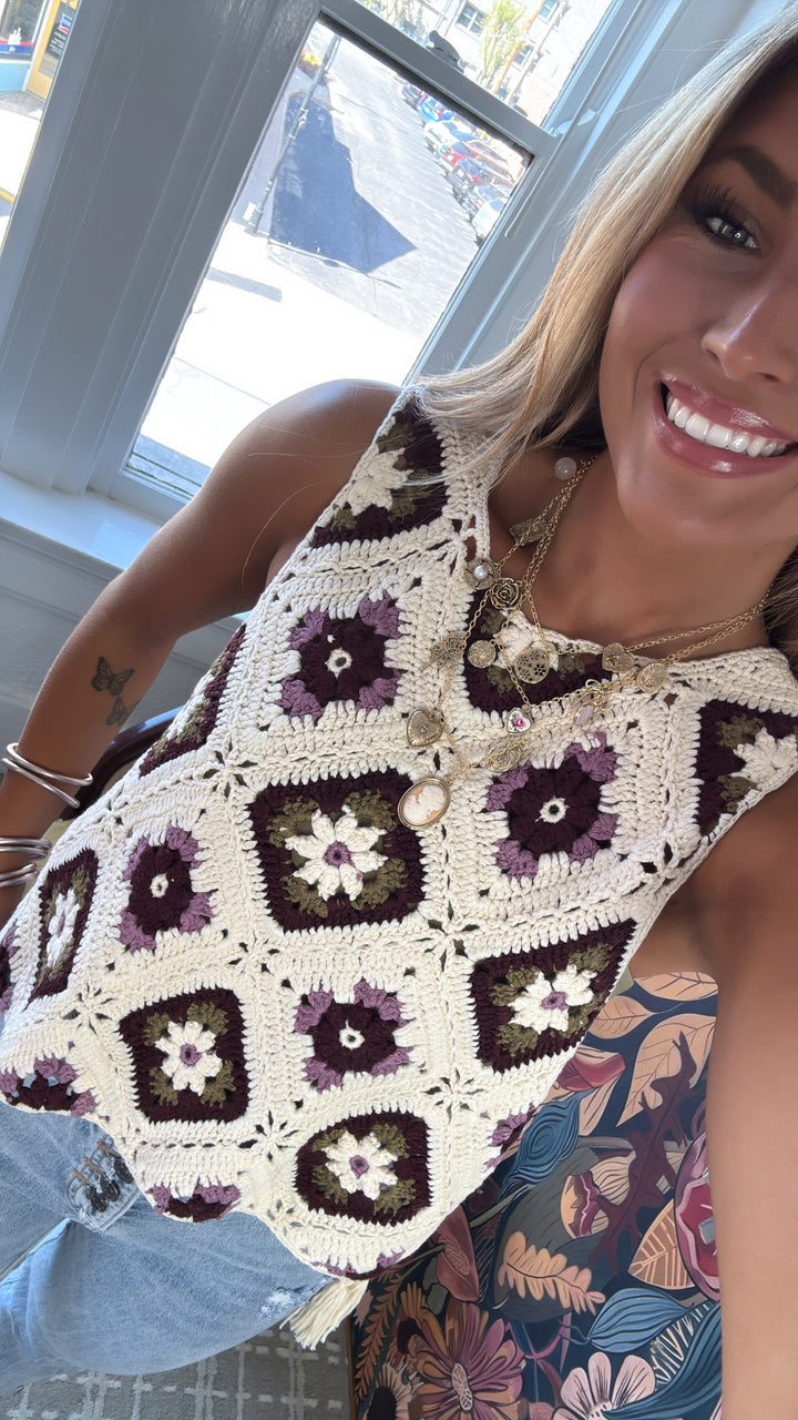 June Crochet Sweater Vest, Ecru