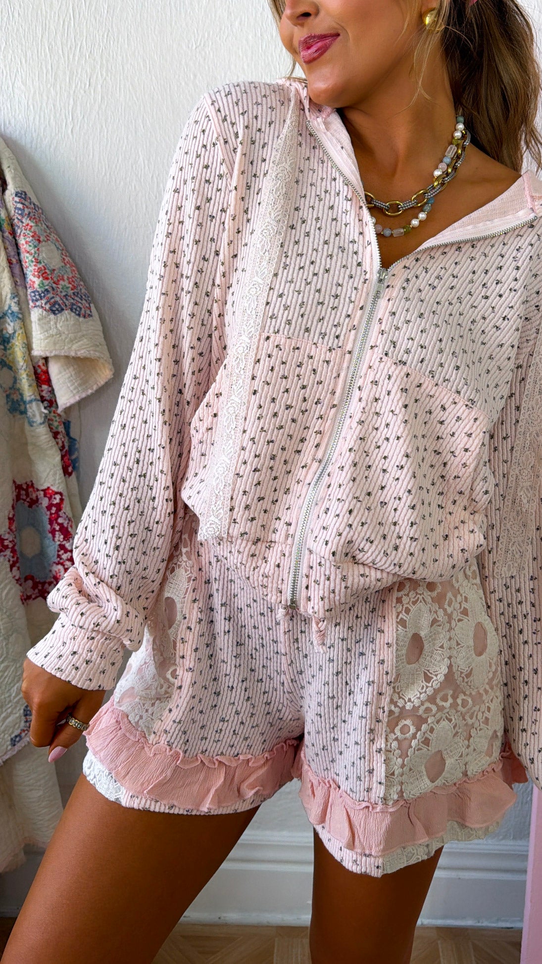 ジャケット・アウター RosyMonster flower lace beach blouson Bayrose Floral Zip Up Jacket, Blush Floral – Everyday Chic Boutique