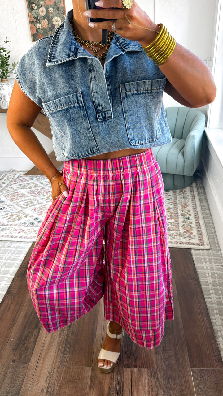 Locket Theme Plaid Pants, Fuchsia Combo