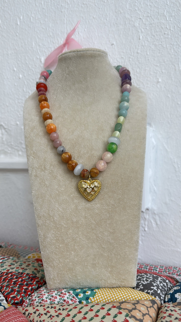Rainbow Gemstone Heart Necklace