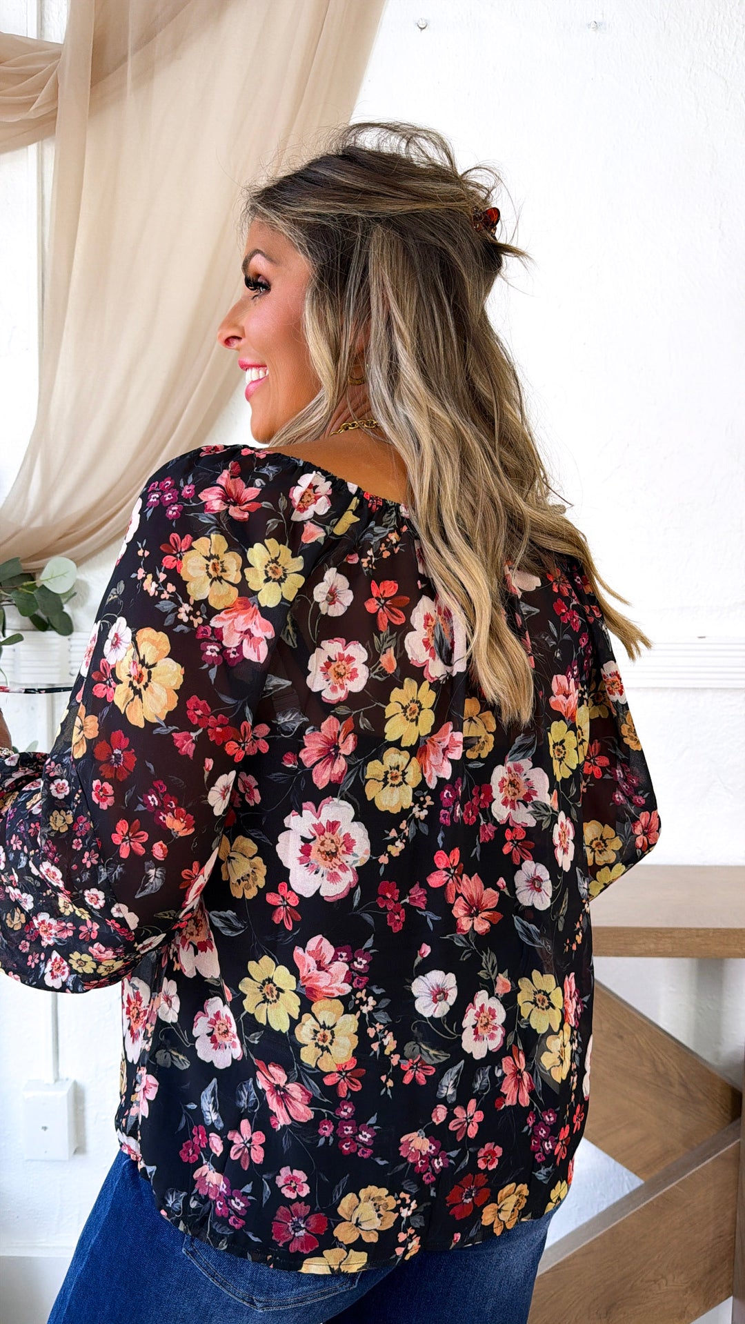 Beauty Floral Blouse, Black/Dusty Rose