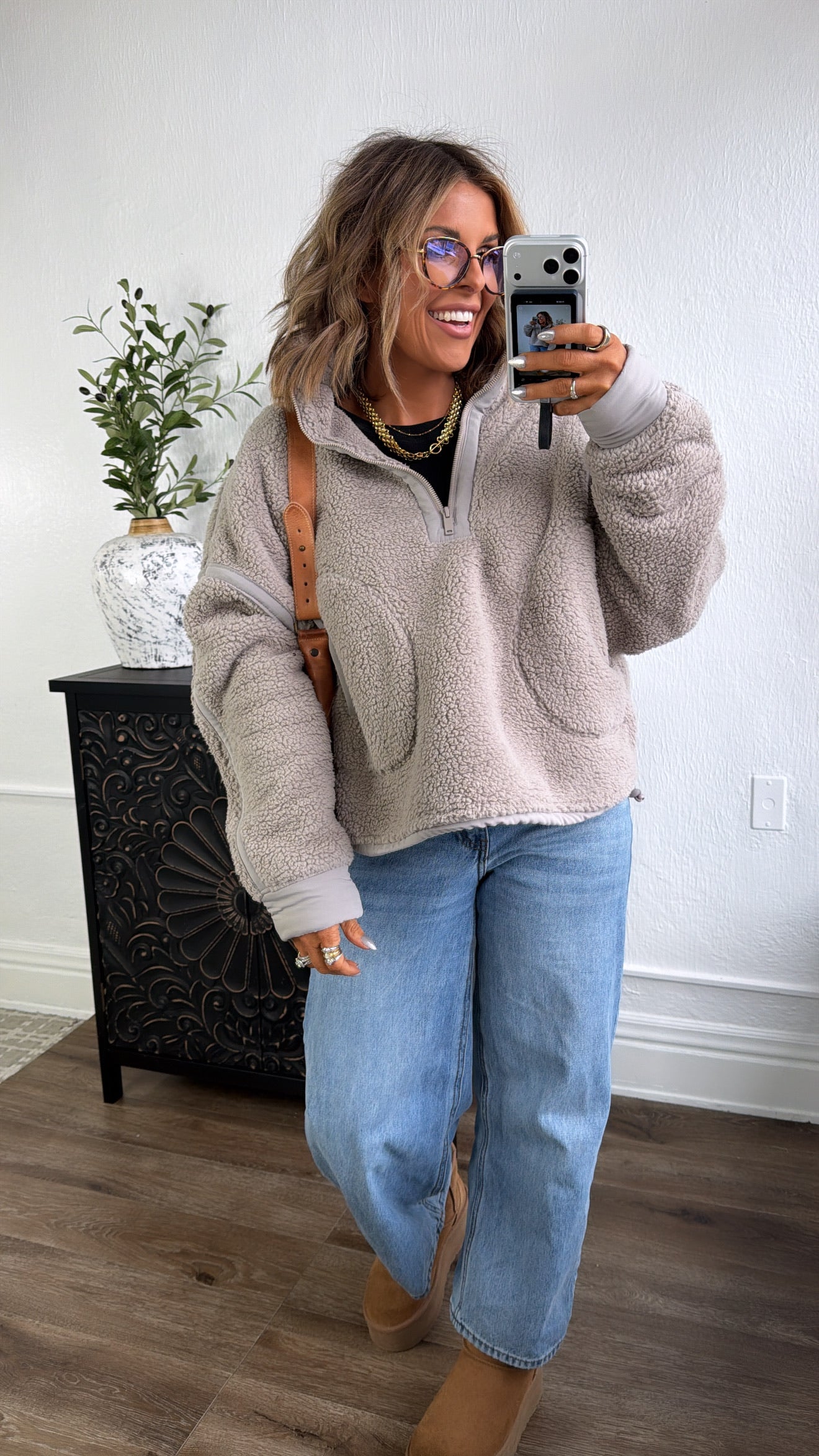 The Summit Quarter Zip Sherpa, Stone Taupe – Everyday Chic Boutique
