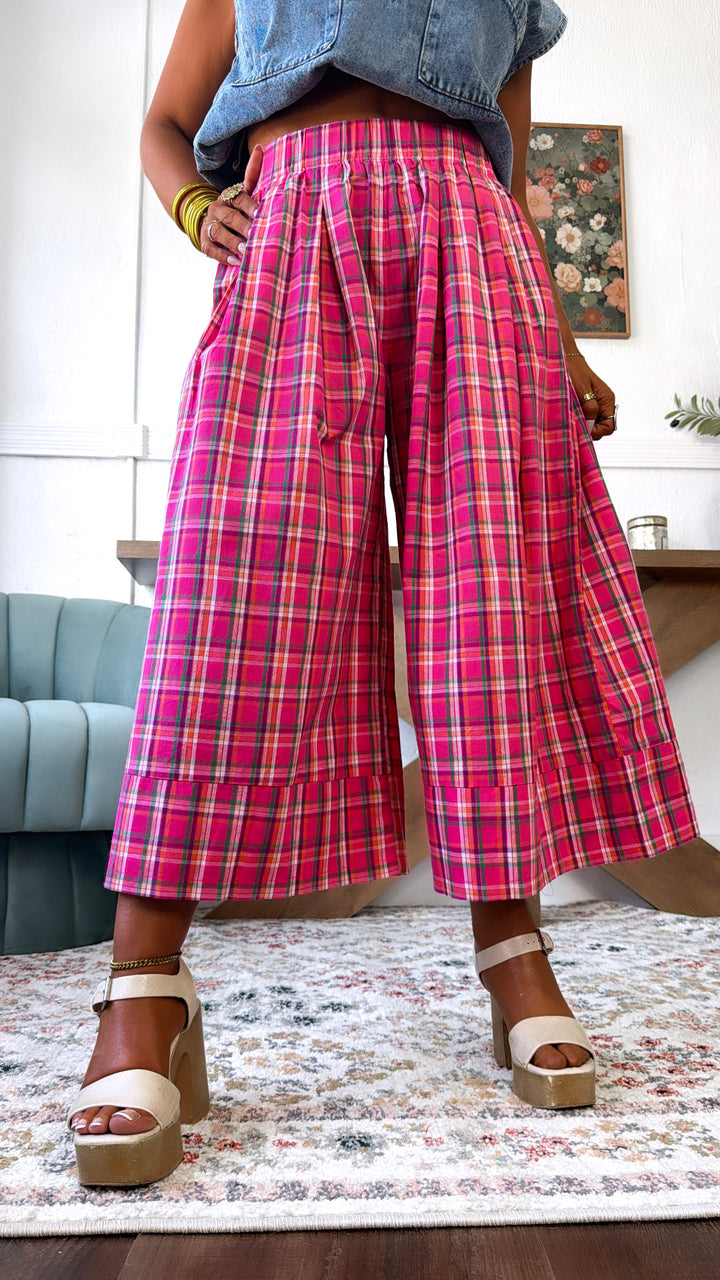 Locket Theme Plaid Pants, Fuchsia Combo