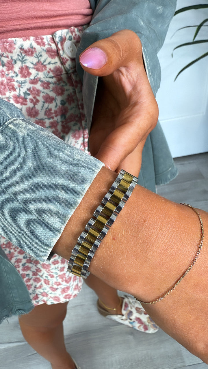 Thin Watch Band Bracelet, Two Toned