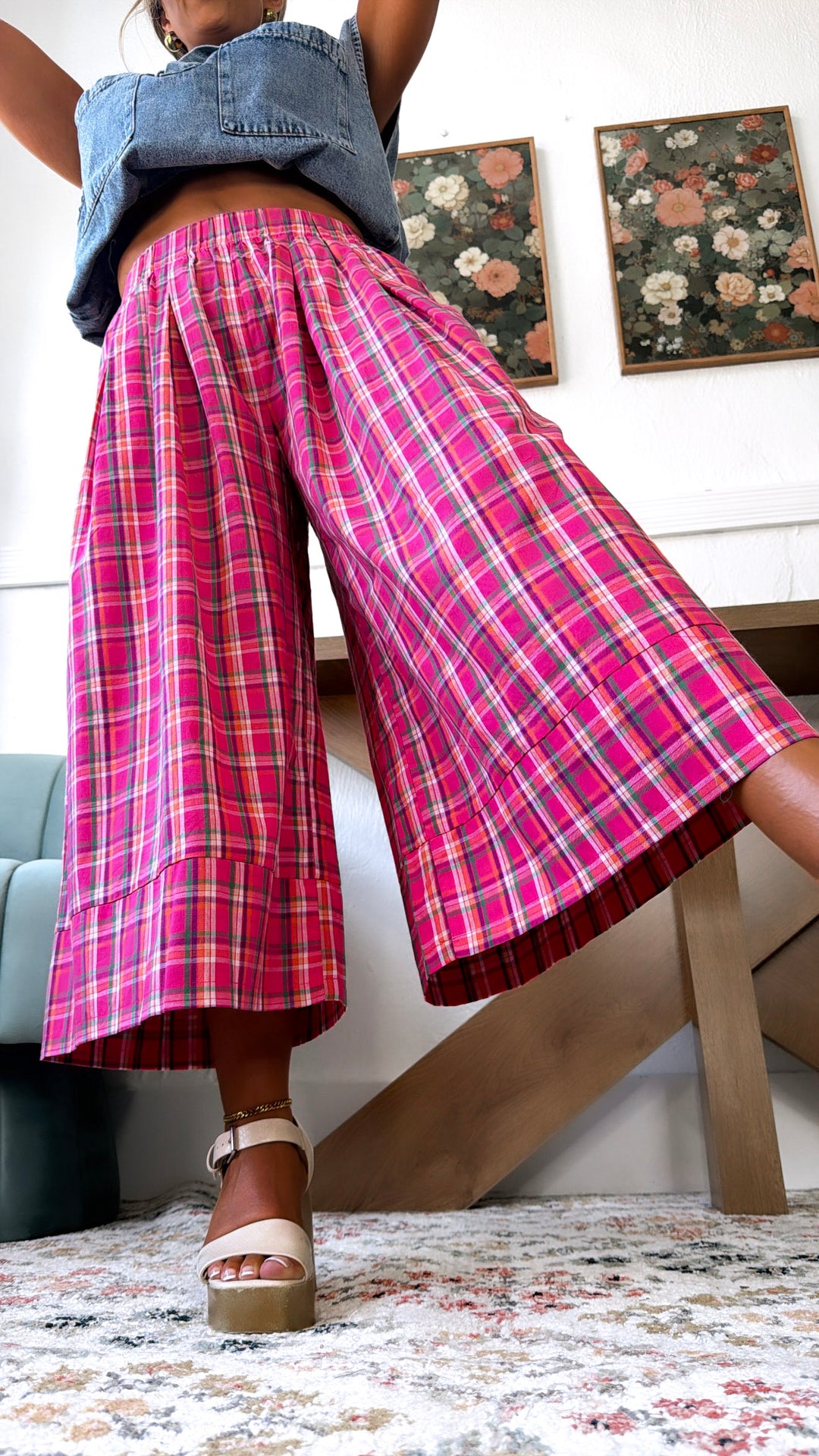 Locket Theme Plaid Pants, Fuchsia Combo