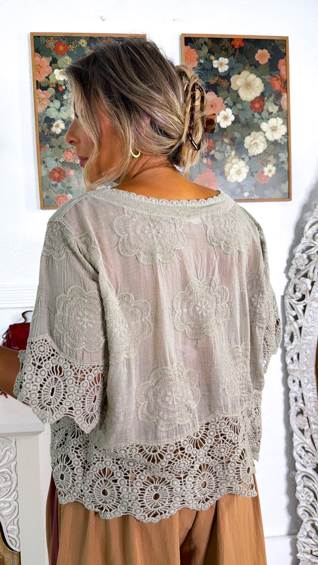 September Sun Button Up Top, Taupe