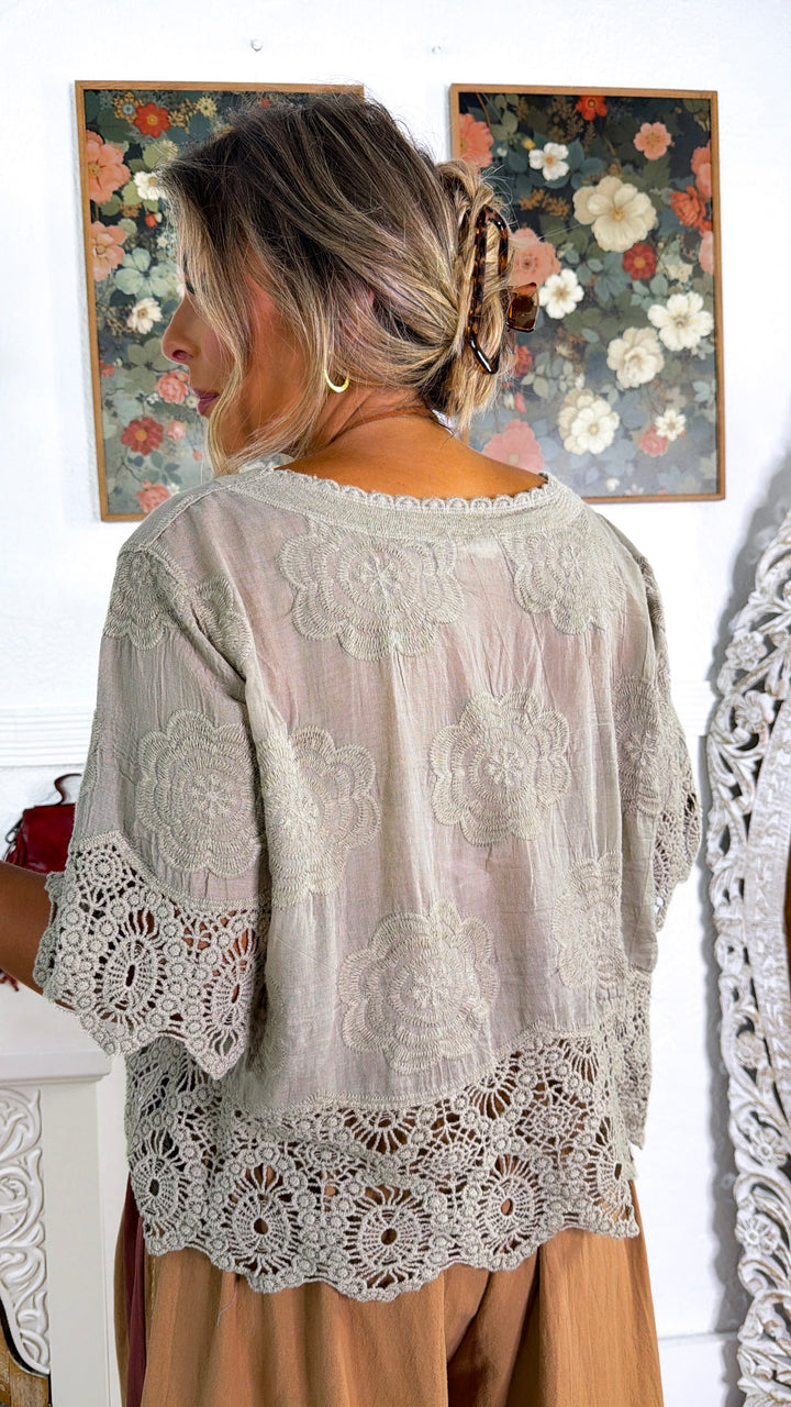 September Sun Button Up Top, Taupe