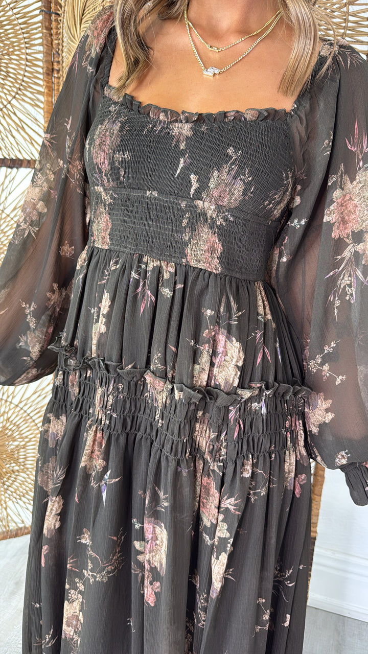 Dusty Bloom Midi Dress, Espresso
