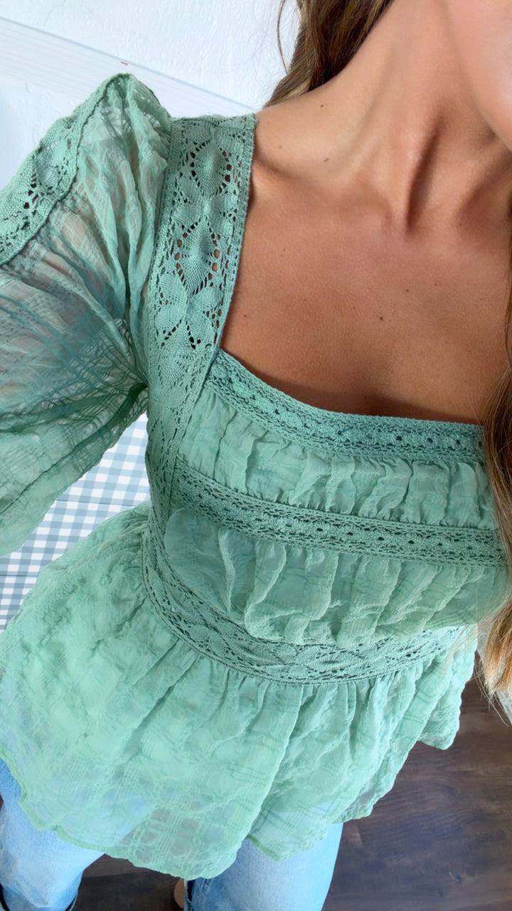 Bow & Bloom Blouse, Seafoam