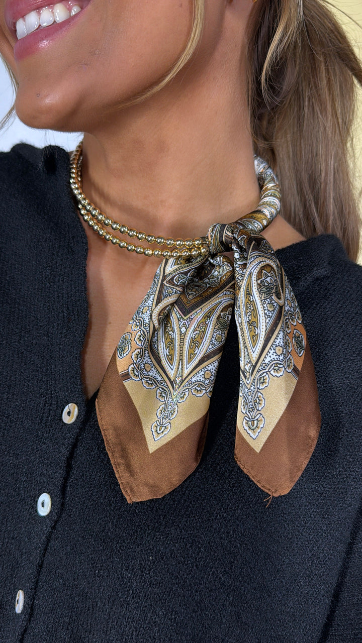 Half Bandana Wrapped Necklace, Brown Multi