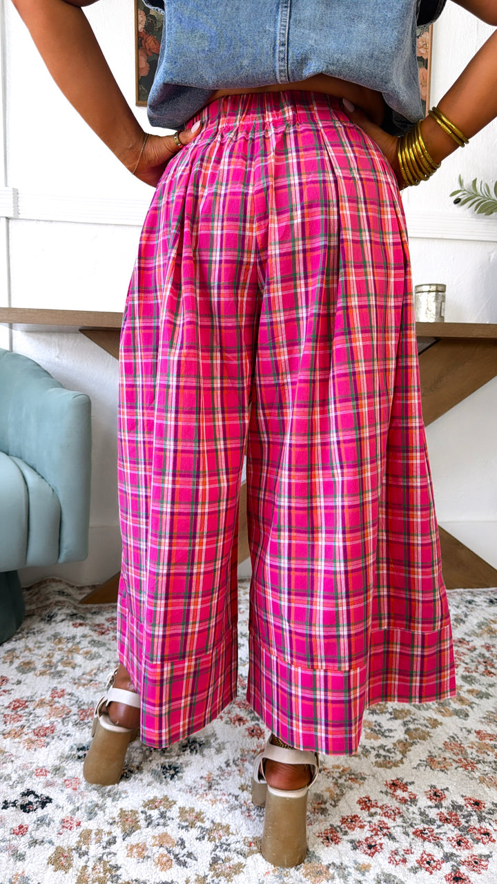 Locket Theme Plaid Pants, Fuchsia Combo