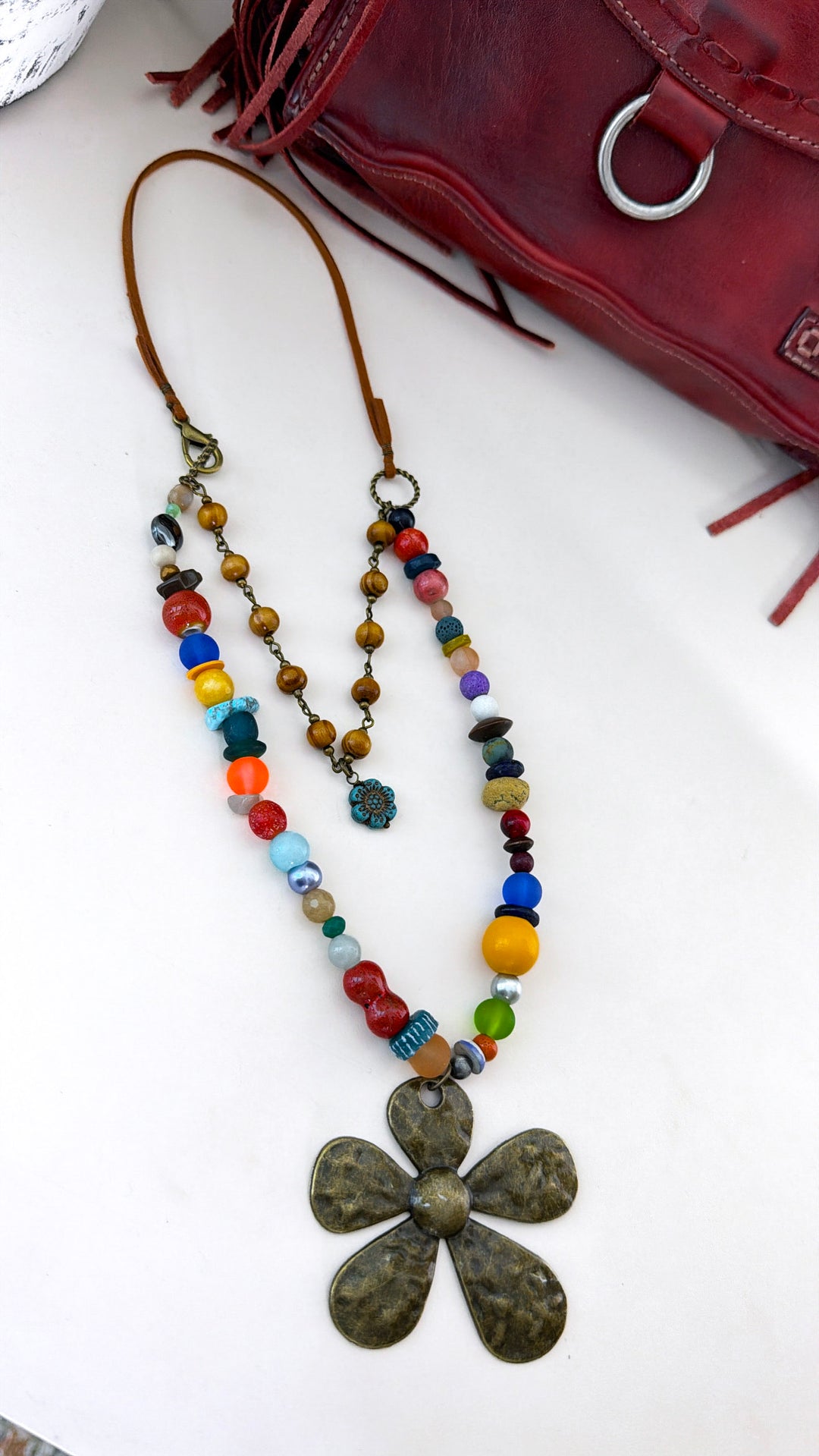 Fun in the Sun Flower Layered Leather Necklace