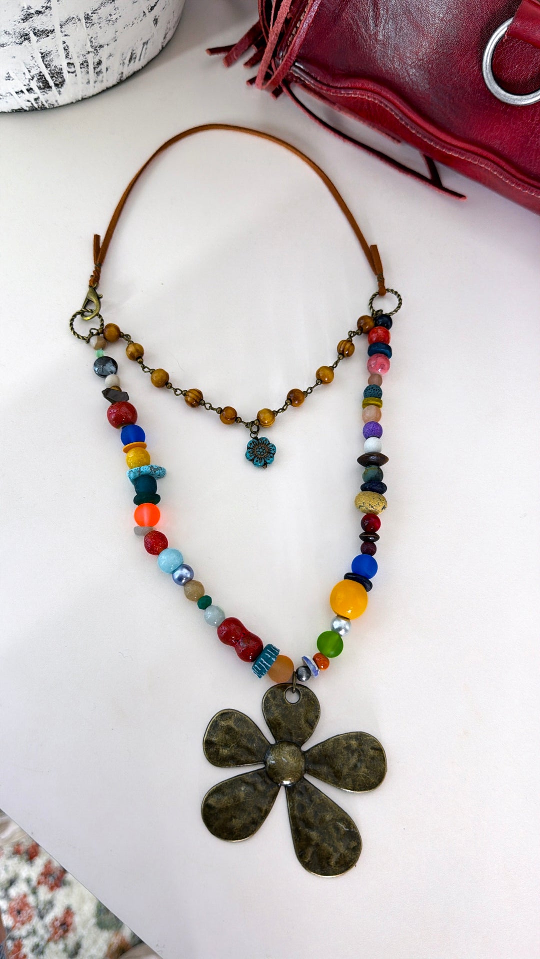 Fun in the Sun Flower Layered Leather Necklace