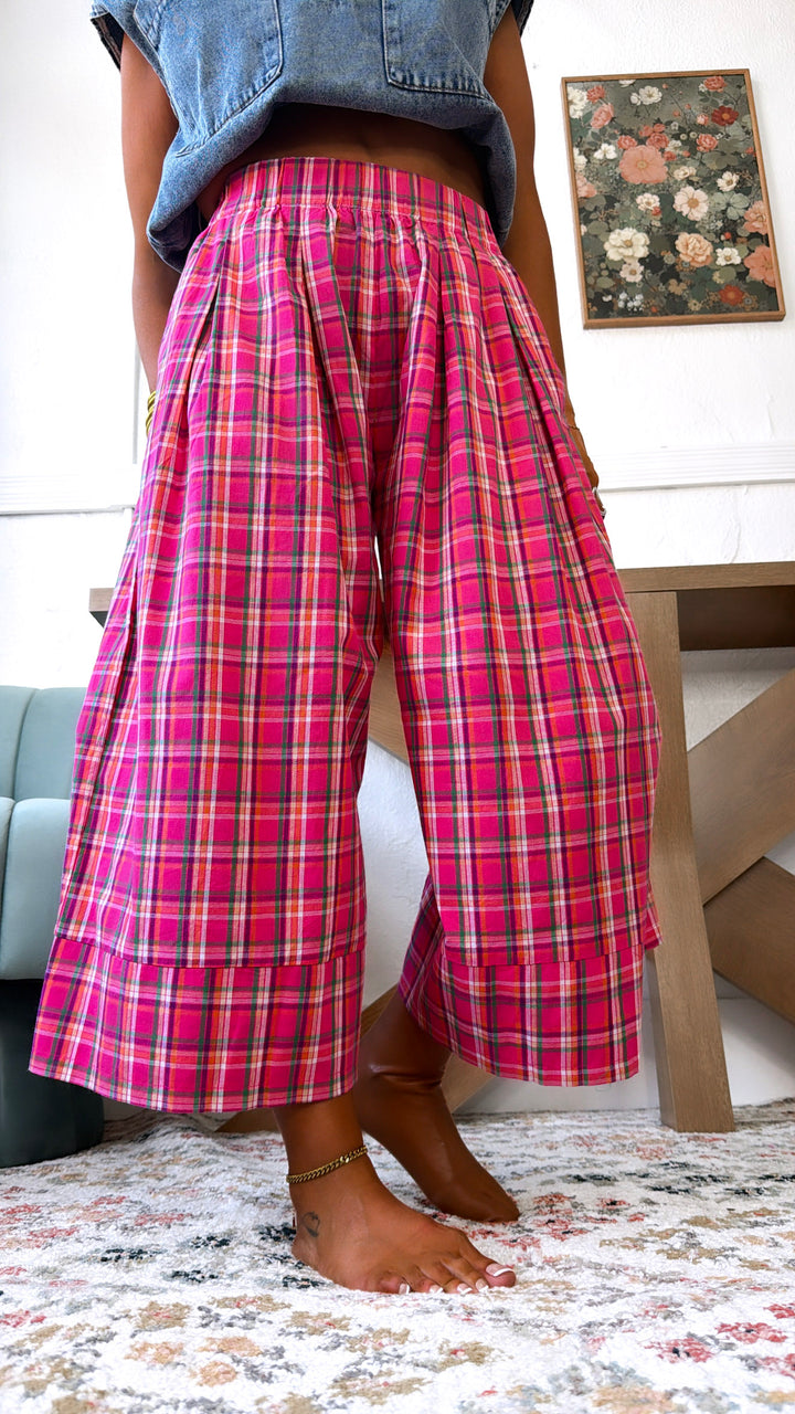 Locket Theme Plaid Pants, Fuchsia Combo
