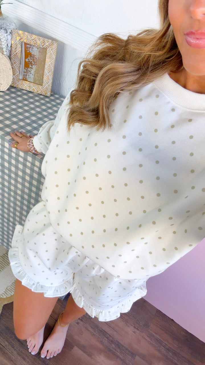 Polka Dot Two Piece Set, Cream/Taupe