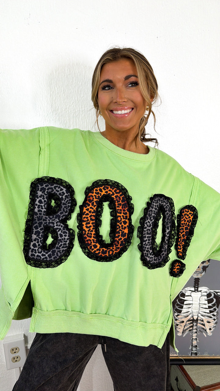 Leopard Boo & Lace Sweatshirt, Dk.Lime