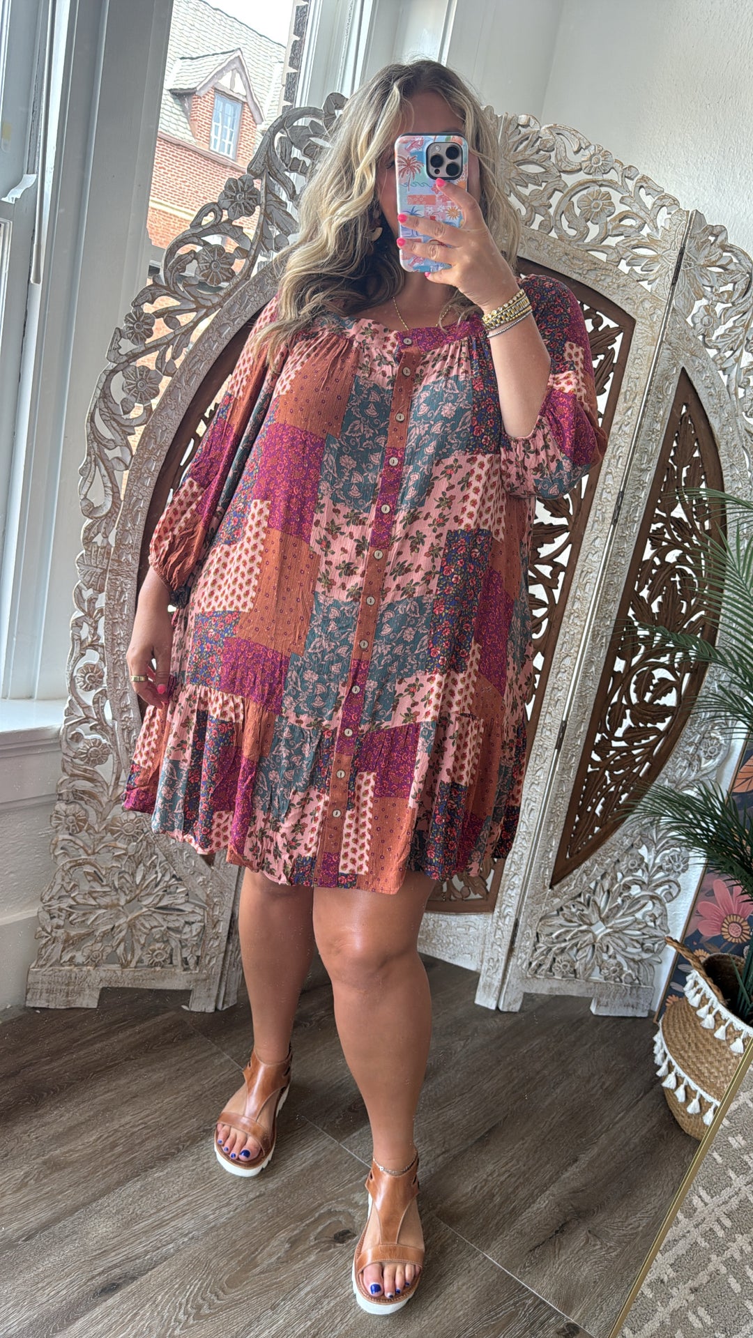 Boho Chic Long Sleeve Patchwork Mini Dress