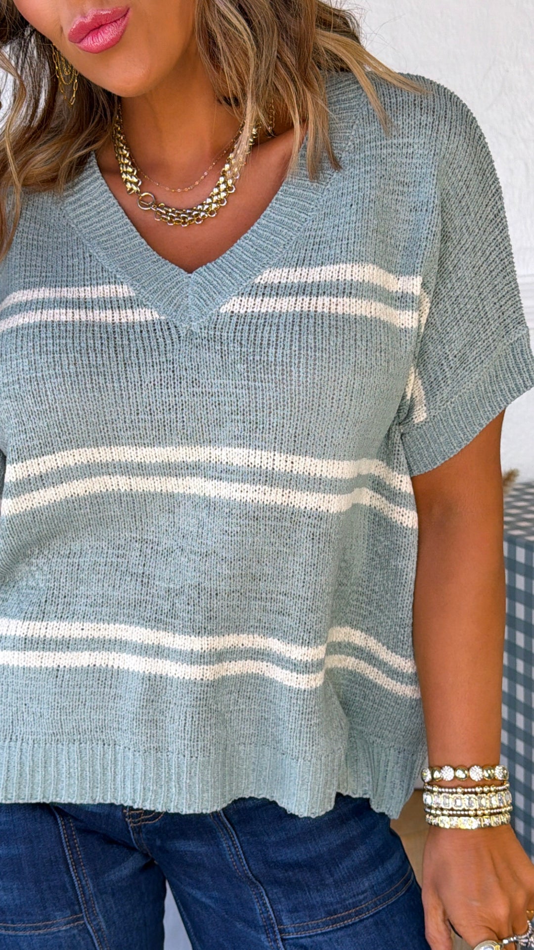 Oversized Striped Sweater, Jade