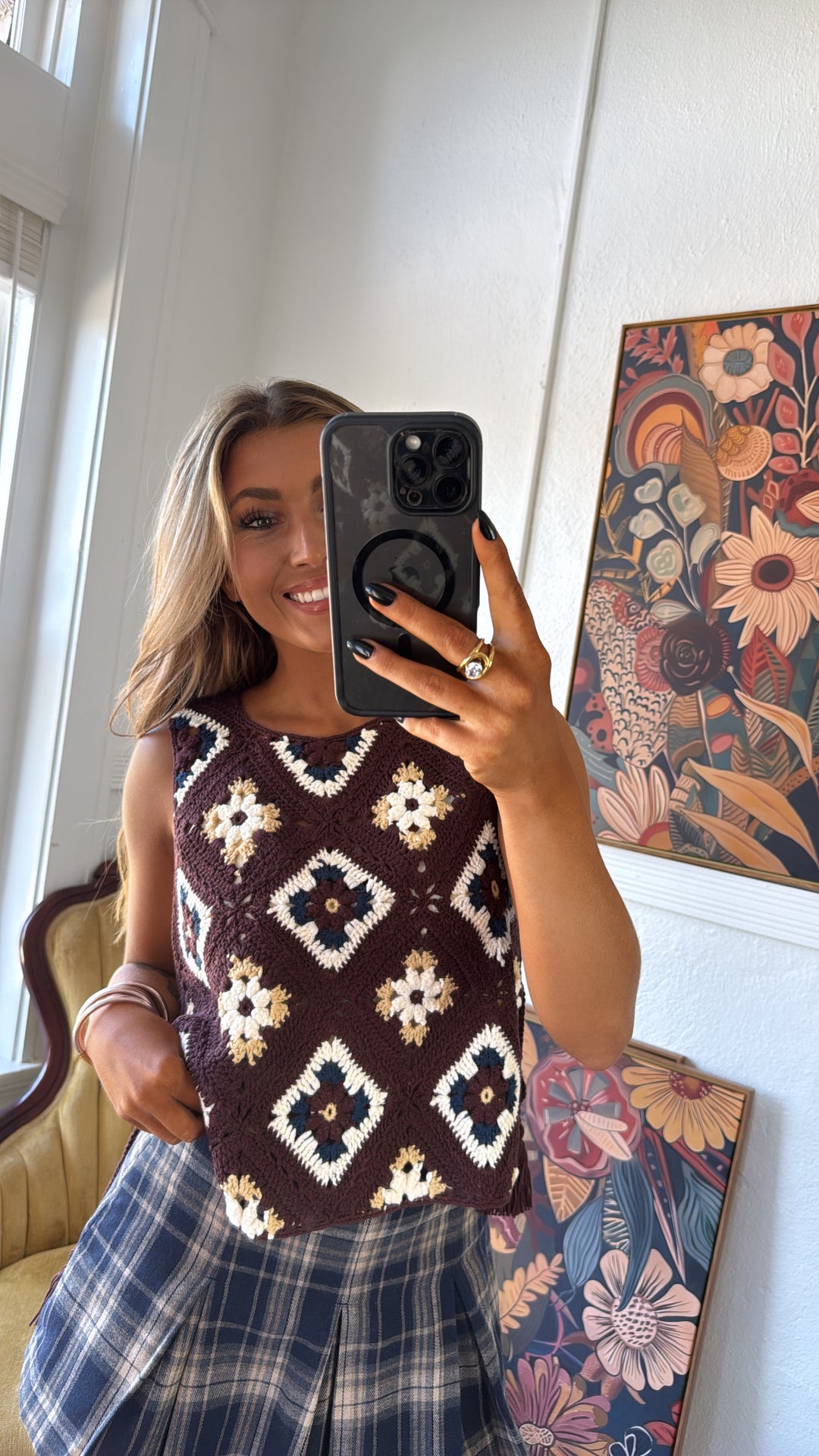 June Crochet Sweater Vest, Mocha