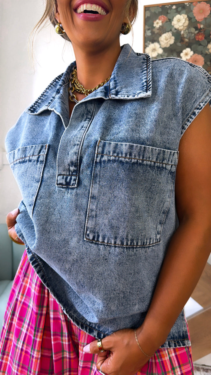 West Ranch Collared Top, Denim