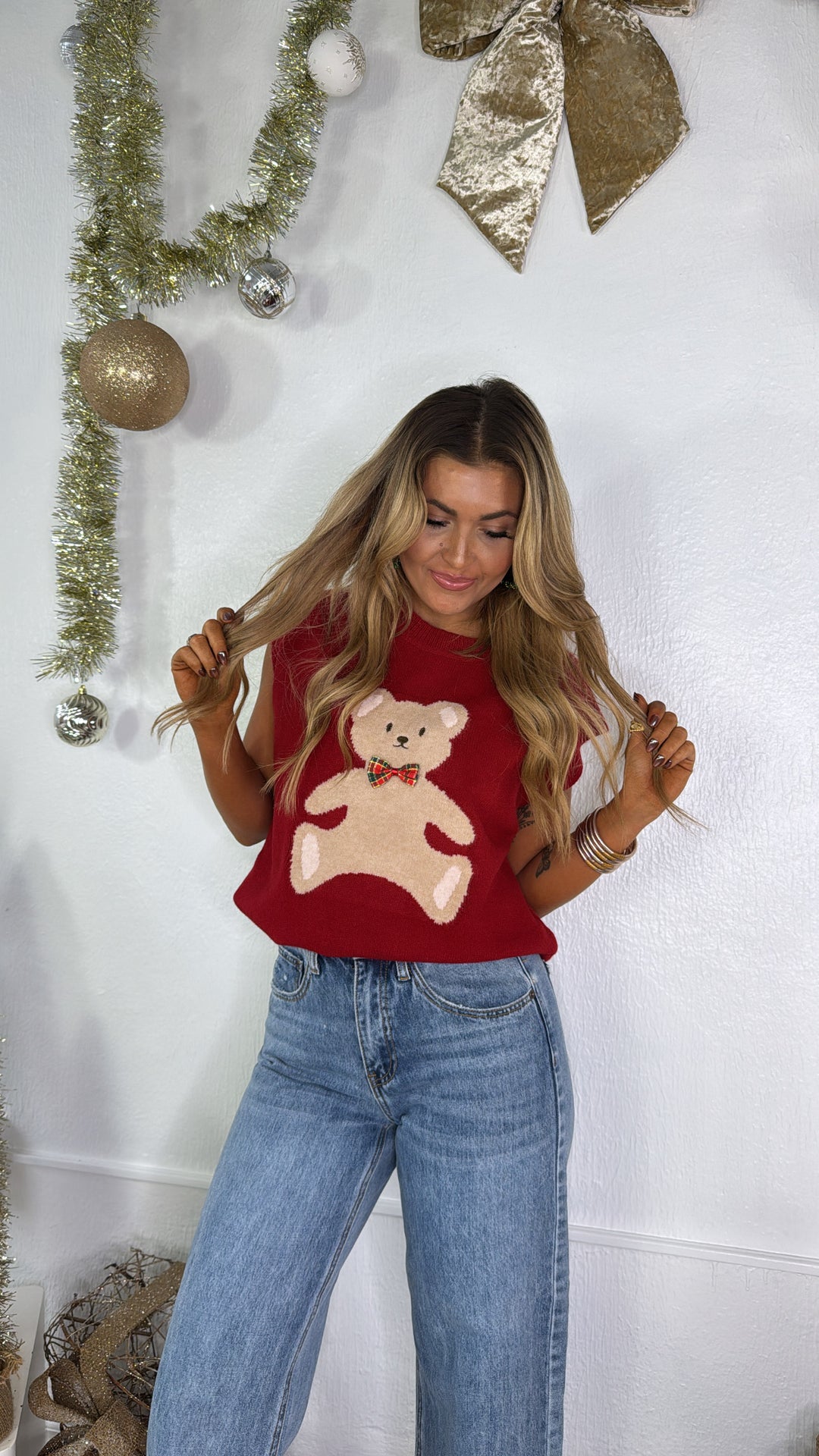 Teddy Knit Sweater Vest, Red