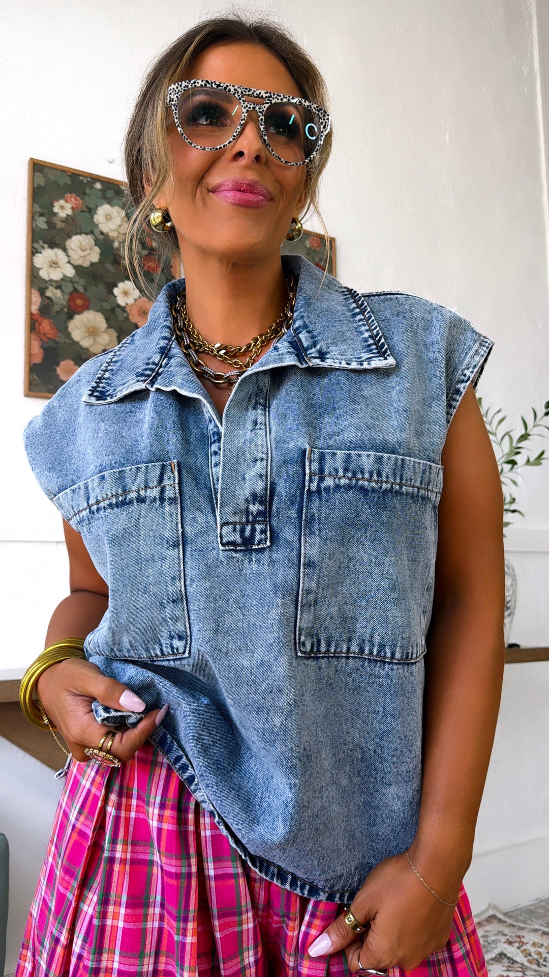 West Ranch Collared Top, Denim
