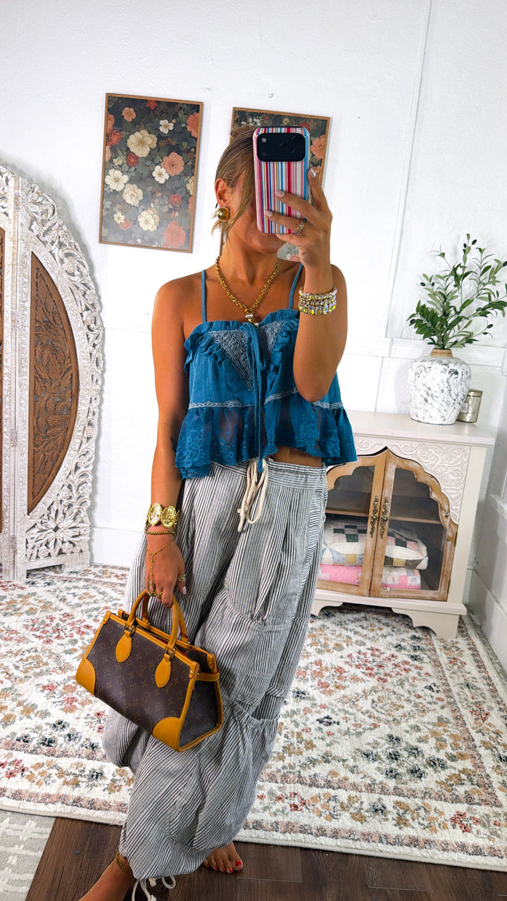 Mixed Up Stripe Joggers, Natural/ Denim